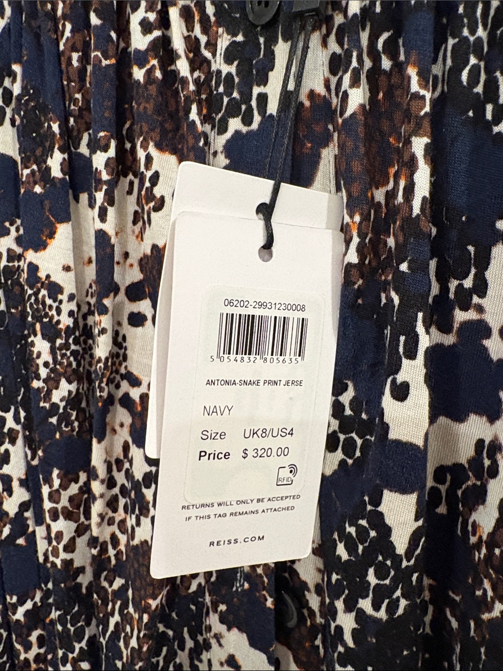 Reiss NWT Antonia printed Jersey Dress. Size 4. Black cream, browns - Picture 2 of 10